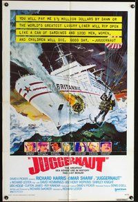 3z539 JUGGERNAUT one-sheet '74 Richard Harris, cool art of ocean liner under attack by Bob McCall!