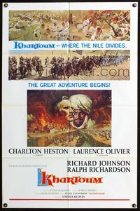3z550 KHARTOUM style B one-sheet poster '66 cool art of art of Charlton Heston & Laurence Olivier!