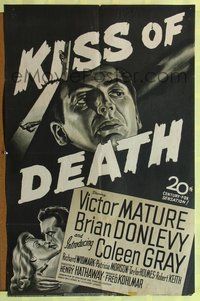 3z561 KISS OF DEATH one-sheet '47 really cool stone litho of Victor Mature, film noir classic!
