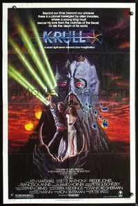3z569 KRULL one-sheet poster '83 great sci-fi fantasy art of monster holding top stars in hand!