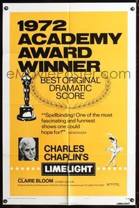3z585 LIMELIGHT style B one-sheet movie poster R72 Charlie Chaplin, ballet dancer Claire Bloom!