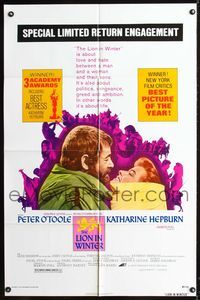 3z588 LION IN WINTER one-sheet movie poster R75 close-up of Katherine Hepburn & Peter O'Toole!