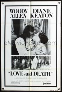 3z601 LOVE & DEATH style B one-sheet poster '75 Woody Allen & Diane Keaton romantic kiss close up!