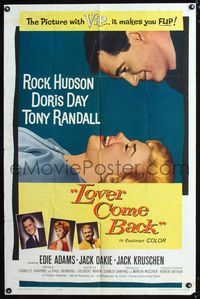 3z608 LOVER COME BACK one-sheet movie poster '62 Rock Hudson, Doris Day, Tony Randall, Edie Adams