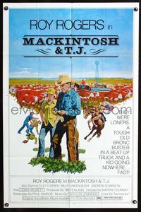 3z612 MACKINTOSH & T.J. one-sheet movie poster '75 Robert Tanenbaum art of Roy Rogers & cattle!