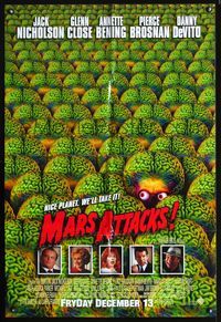 3z624 MARS ATTACKS! DS advance one-sheet '96 directed by Tim Burton, great image of alien brains!