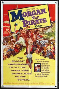 3z638 MORGAN THE PIRATE 1sheet '61 Morgan il Pirata, great close up art of barechested Steve Reeves!