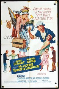 3z642 MR. HOBBS TAKES A VACATION one-sheet poster '62 great wacky artwork of tourist Jimmy Stewart!
