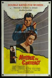 3z644 MURDER BY CONTRACT one-sheet poster '59 Vince Edwards prepares to strangle woman with necktie!