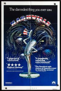 3z657 NASHVILLE one-sheet movie poster '75 Robert Altman, cool patriotic sexy microphone artwork!