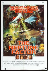 3z661 NEPTUNE FACTOR 1sheet '73 really cool sci-fi art of giant fish & sea monster by John Berkey!