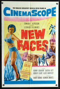 3z665 NEW FACES one-sheet movie poster '54 Leonard Sillman, sexy Eartha Kitt in revealing outfit!