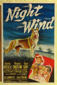 3z670 NIGHT WIND one-sheet movie poster '48 cool full stone litho of Flame the German Shepherd dog!