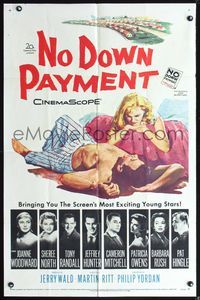 3z674 NO DOWN PAYMENT one-sheet '57 Joanne Woodward, daring art of unfaithful sexy suburban couple!