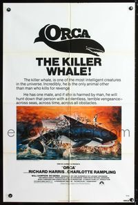 3z711 ORCA one-sheet movie poster '77 cool art of attacking Killer Whale by John Berkey!