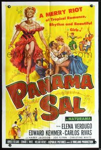 3z716 PANAMA SAL one-sheet '57 great colorful art of super sexy dancer Elena Verdugo & cast!