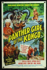 3z717 PANTHER GIRL OF THE KONGO one-sheet poster '55 Phyllis Coates, wild art of man-made monsters!