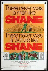 3z810 SHANE one-sheet R66 most classic western, Alan Ladd, Jean Arthur, Van Heflin, Brandon De Wilde
