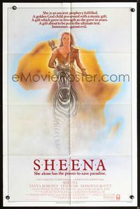 3z814 SHEENA one-sheet '84 artwork of sexy Tanya Roberts with bow & arrows riding zebra in Africa!