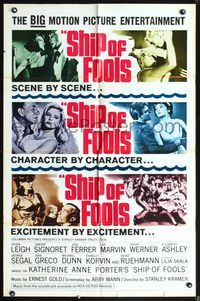 3z816 SHIP OF FOOLS style C one-sheet poster '65 Vivien Leigh, Stanley Kramer, cool design of cast!