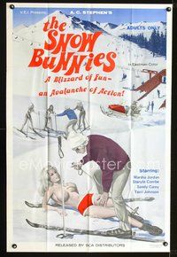 3z832 SNOW BUNNIES one-sheet '70 written by Ed Wood, great art of super sexy nearly nude skiers!