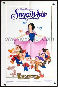 3z833 SNOW WHITE & THE SEVEN DWARFS foil one-sheet poster R87 Walt Disney animated cartoon classic!