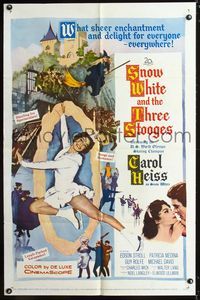 3z834 SNOW WHITE & THE THREE STOOGES one-sheet '61 image of skating Carol Heiss, Moe, Larry & Joe!