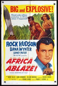 3z839 SOMETHING OF VALUE one-sheet poster R62 Rock Hudson & Dana Wynter are hunted in Africa Ablaze!