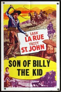 3z841 SON OF BILLY THE KID stock one-sheet R50s Lash La Rue, Al Fuzzy St. John, cool cowboy art!