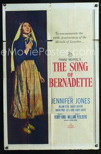 3z842 SONG OF BERNADETTE one-sheet poster R58 artwork of angelic Jennifer Jones by Norman Rockwell!