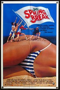 3z854 SPRING BREAK 1sheet '83 classic sexy image of tiny college boys climbing huge girl in bikini!