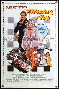 3z865 STROKER ACE 1sheet '83 car racing art of Burt Reynolds & sexy Loni Anderson by Drew Struzan!