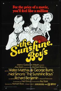 3z872 SUNSHINE BOYS 1sh '75 great Al Hirschfeld art of George Burns, Walter Matthau & Lee Meredith!