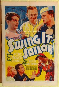 3z879 SWING IT SAILOR one-sheet '38 great artwork of fighting Navy men Wallace Ford & Ray Mayer!