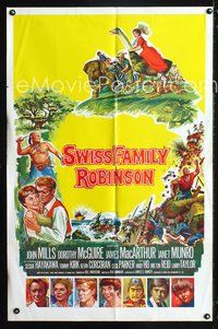 3z880 SWISS FAMILY ROBINSON one-sheet poster R60s John Mills, Walt Disney family fantasy classic!