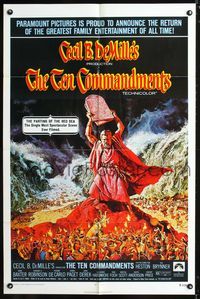3z887 TEN COMMANDMENTS one-sheet movie poster R72 Charlton Heston, Yul Brynner, Cecil B. DeMille