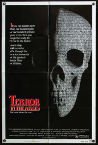 3z893 TERROR IN THE AISLES 1sheet '84 cool close up skull image, a rollercoaster of scary moments!