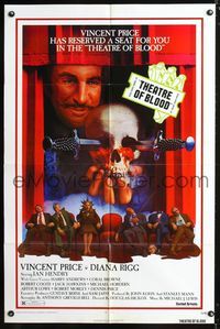 3z900 THEATRE OF BLOOD one-sheet movie poster '73 great image of Vincent Price holding bloody skull!