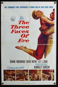 3z906 THREE FACES OF EVE one-sheet '57 David Wayne, Joanne Woodward has multiple personalities!