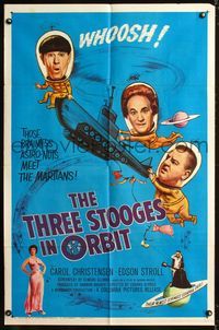 3z908 THREE STOOGES IN ORBIT one-sheet '62 astro-nuts Moe, Larry & Curly-Joe meet the sexy Martians!