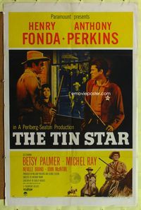 3z918 TIN STAR one-sheet movie poster '57 great images of cowboys Henry Fonda & Anthony Perkins!