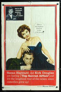 3z926 TOP SECRET AFFAIR one-sheet poster '57 Susan Hayward tames toughest General Kirk Douglas!