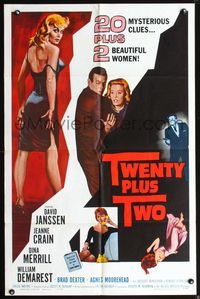 3z936 TWENTY PLUS TWO one-sheet '61 David Janssen, Jeanne Crain, 20 deadly clues & 2 shady ladies!