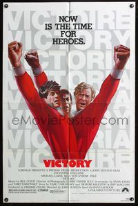 3z956 VICTORY one-sheet '81 John Huston, art of soccer players Stallone, Caine & Pele by Jarvis!
