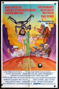 3z957 VILLAIN one-sheet '79 cartoon art of Schwarzenegger, sexy Ann-Margret & cowboy Kirk Douglas!