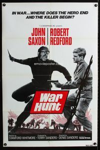 3z965 WAR HUNT int'l one-sheet poster R60s John Saxon, art of Robert Redford in his first movie!