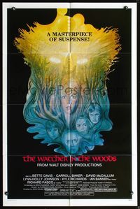 3z966 WATCHER IN THE WOODS one-sheet '80 Disney horror, cool David J. Negron creepy forest artwork!