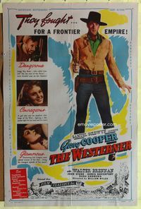 3z971 WESTERNER one-sheet R46 cool different full-length image of Gary Cooper, plus Walter Brennan!