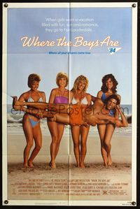 3z974 WHERE THE BOYS ARE one-sheet poster '84 great image of sexy girls in bikinis holding up man!