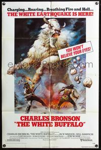 3z976 WHITE BUFFALO one-sheet '77 Charles Bronson, great exotic Boris Vallejo art of giant buffalo!